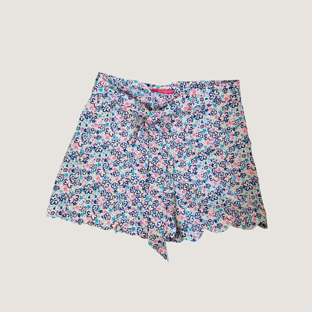 Lilly Pulitzer Floral Scalloped Tie Waist Shorts Womens 12 Multicolor Excellent